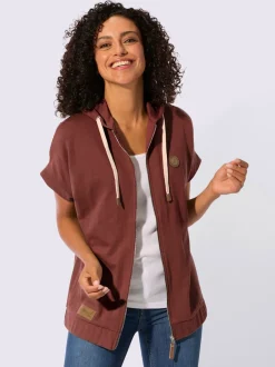 Veste sweat à capuche avec glissière et ourlet élastique