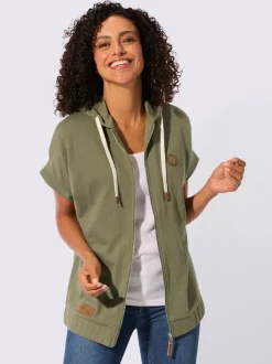 Veste sweat à capuche avec glissière et ourlet élastique