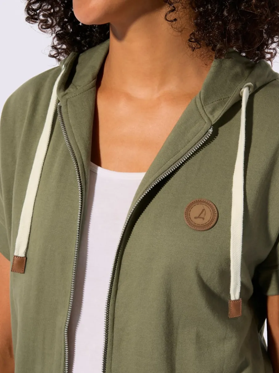 Veste sweat à capuche avec glissière et ourlet élastique