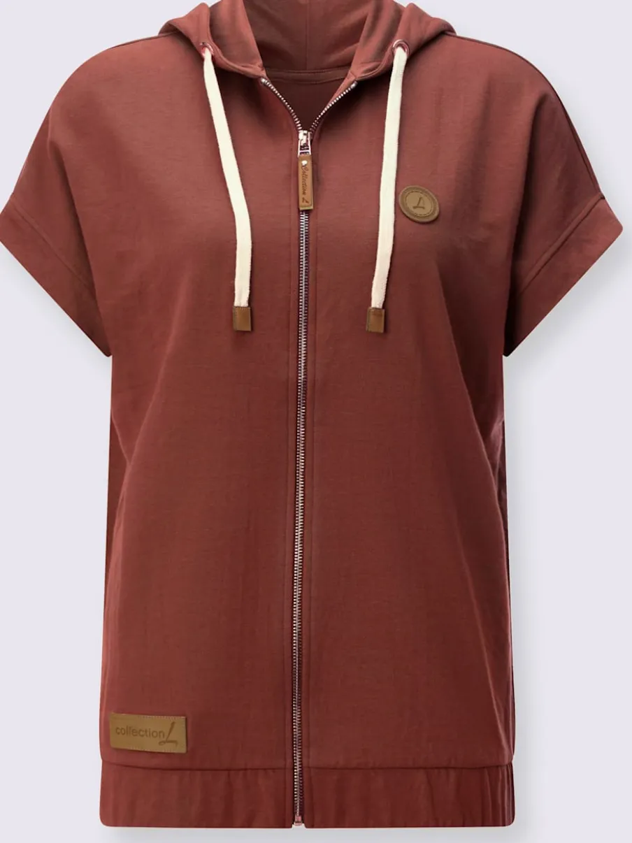 Veste sweat à capuche avec glissière et ourlet élastique