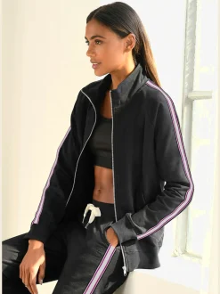 Veste sweat à col montant avec rayures sur les manches
