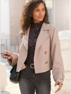 Veste trench courte avec col à revers et boutons imitants