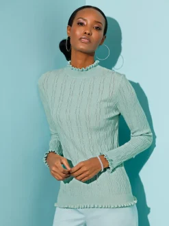 Voici le libellé produit :Pull à manches longues en viscose avec finitions côtelées